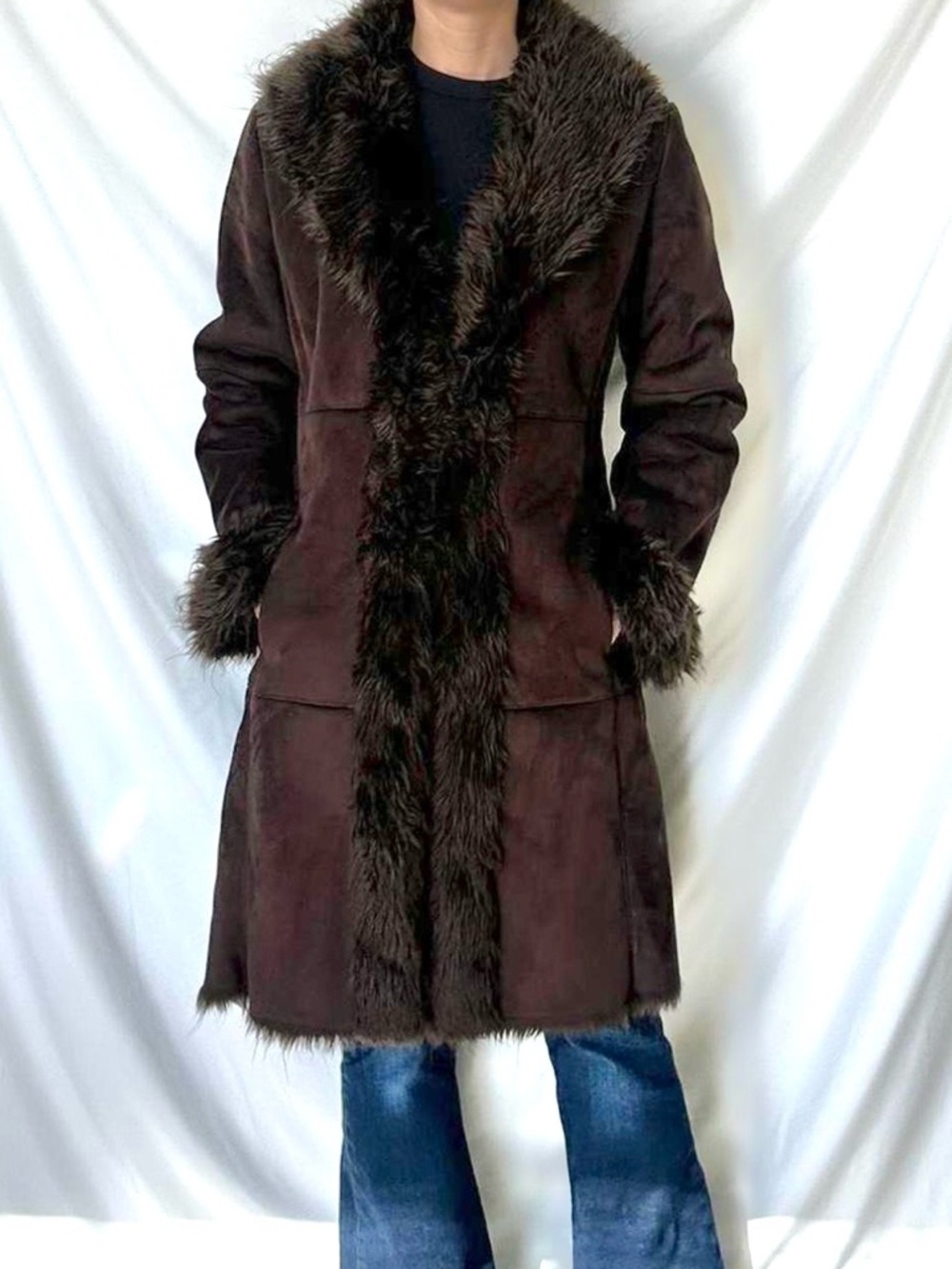 Moda International brown faux fur afghan penny lane coat